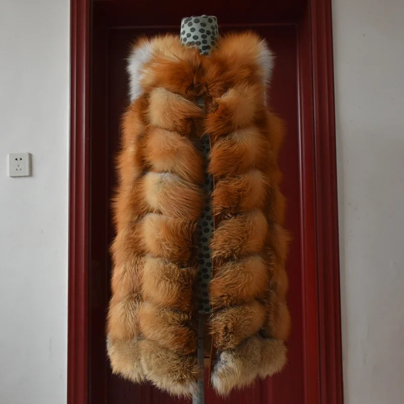 Winter Red Fox Fur Vest Female Real Long Women Red Fox Fur Waistcoat Natural Fox Fur Waistcoat Long