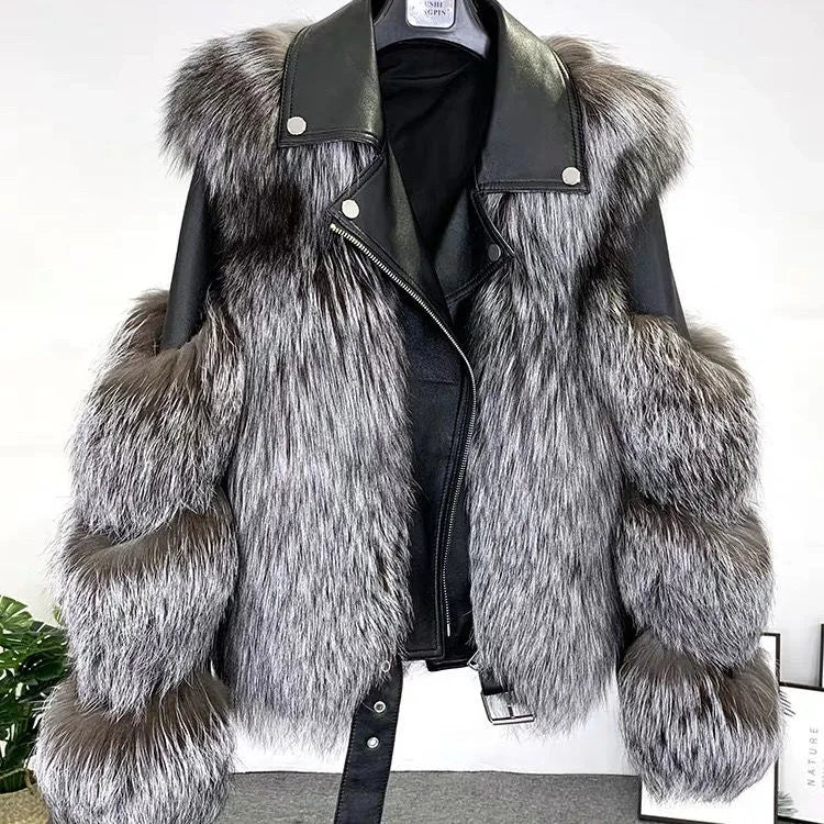 Winter New Real Fox Fur Coats With Genuine Sheepskin Leather Wholeskin Natural Fox Fur Jacket Outwear Luxury Women New