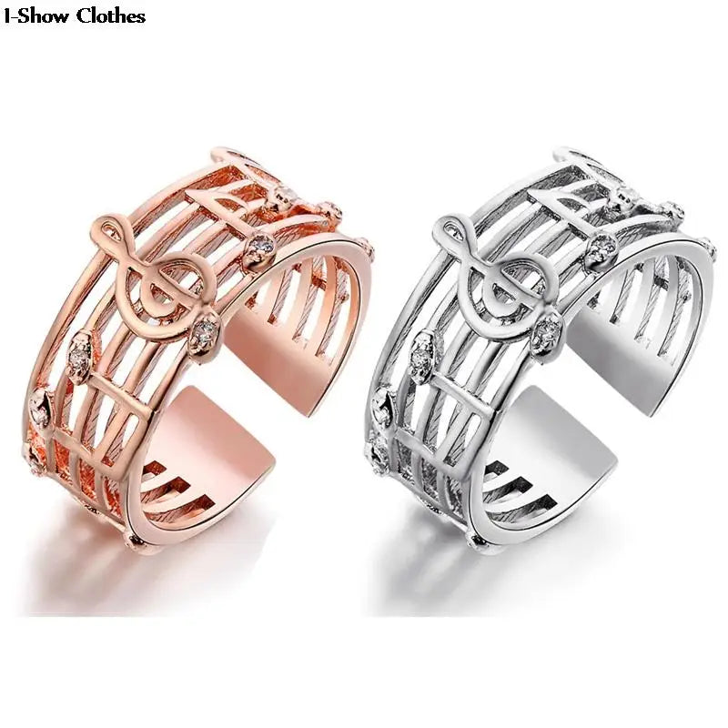 New Design Women Rings Fashion Art Music Note Staff Hollow Charms Finger Rings Unisex Birthday Gift Accessories