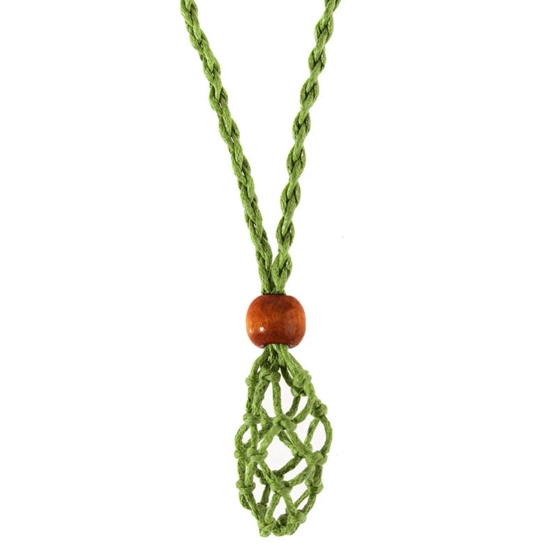 Retro Woven Natural Stone Pendant Necklace Net Pocket Hollow Handmade Jewelry Men and Women the Same Style Without Gems