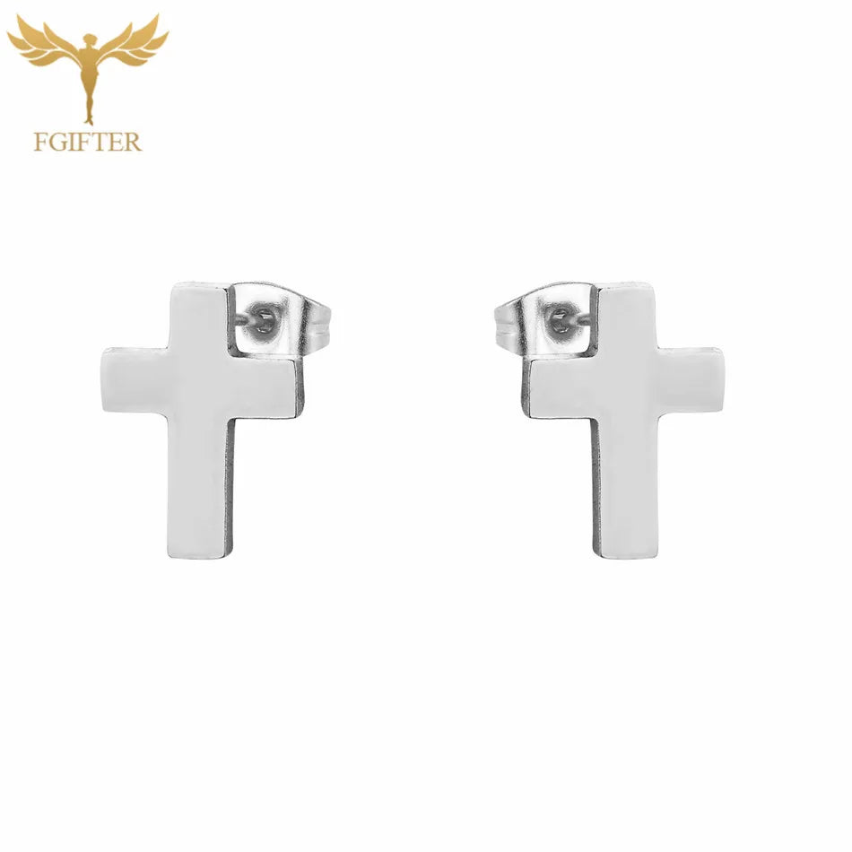 Classic Simple Cross Earrings Stainless Steel Jewelry Accessories Wholesale Christian Jesus Stud Earrings for Unisex Women Mens