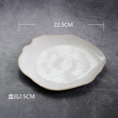 Nordic Ceramic Tableware Irregular Rice Bowl Dessert Salad Bowl Seasoning Bowl Flat Plate Dish Dishes and Plates Sets