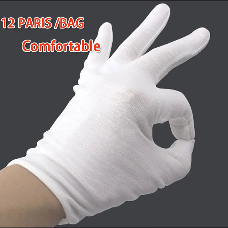 24Pieces/12 Pairs White Cotton Cloth Thin Etiquette Wenwan Quality Inspection Gloves