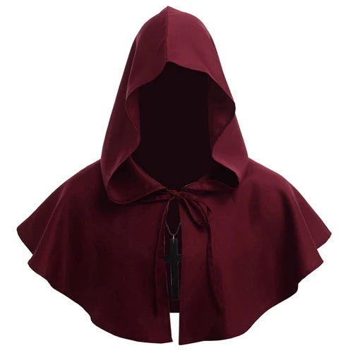 Medieval Priest Monk Costume, Hooded Cape, Renaissance Wicca Pagan Capelet, LARP Mantle, Cowl Hat, Fancy Cosplay Dress Up