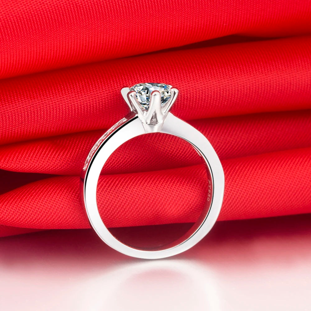 Solid 14K White Gold AU585 Fine 1CT Natural Moissanite Diamond Engagement Ring For Woman Perfect Birthday Gift For Girl Friend