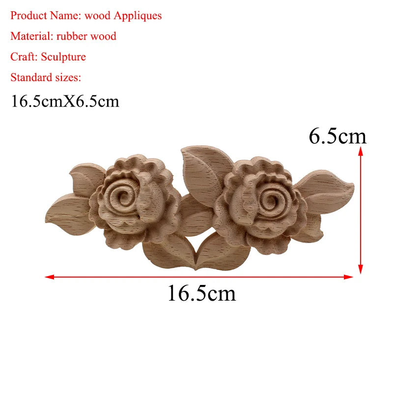 VZLX New Flower Wood Carving Natural Wood Appliques for Furniture Cabinet Unpainted Wooden Mouldings Decal Decorative Figurine