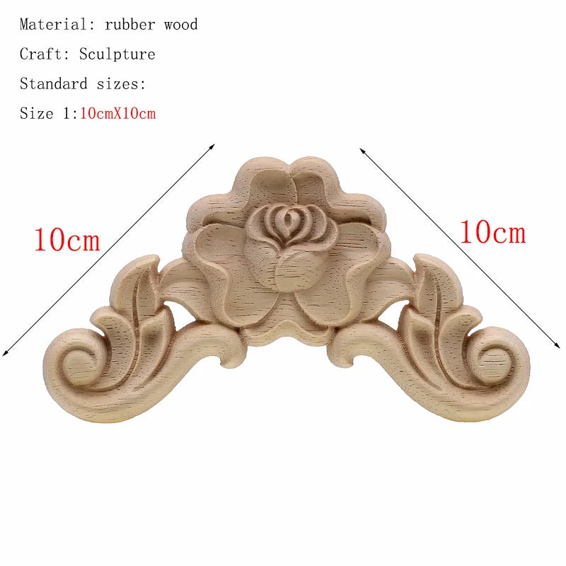 1Pc Unique Natural Floral Wood Carved Wooden Figurines Crafts Corner Appliques Frame Wall Door Furniture Woodcarving Decorative