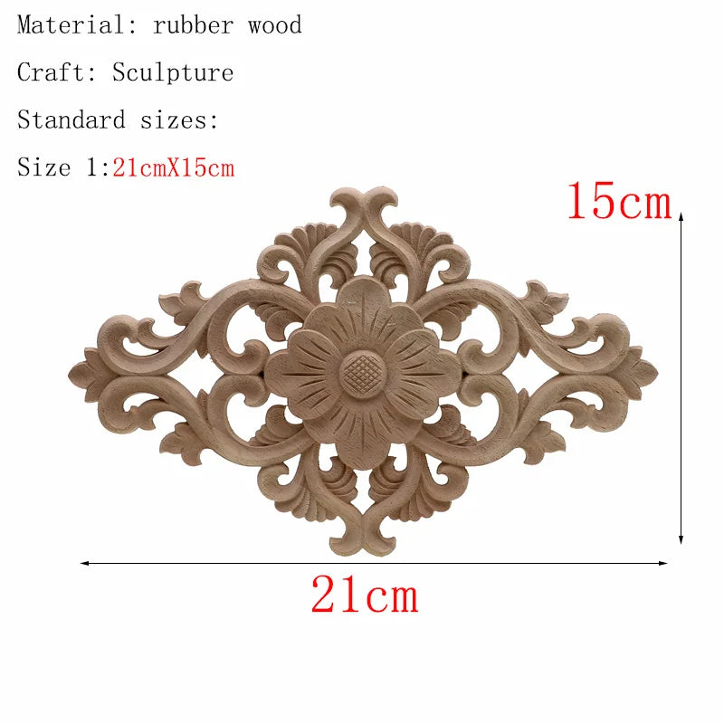 1Pc Unique Natural Floral Wood Carved Wooden Figurines Crafts Corner Appliques Frame Wall Door Furniture Woodcarving Decorative