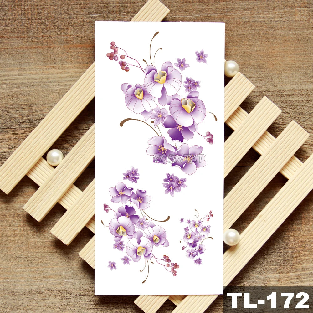 Lotus Peony Rose Flowers Waterproof Temporary Tattoo Sticker Minimalist Flash Tattoos Body Art Fake Arm tatoo Women