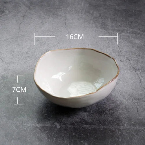 Nordic Ceramic Tableware Irregular Rice Bowl Dessert Salad Bowl Seasoning Bowl Flat Plate Dish Dishes and Plates Sets