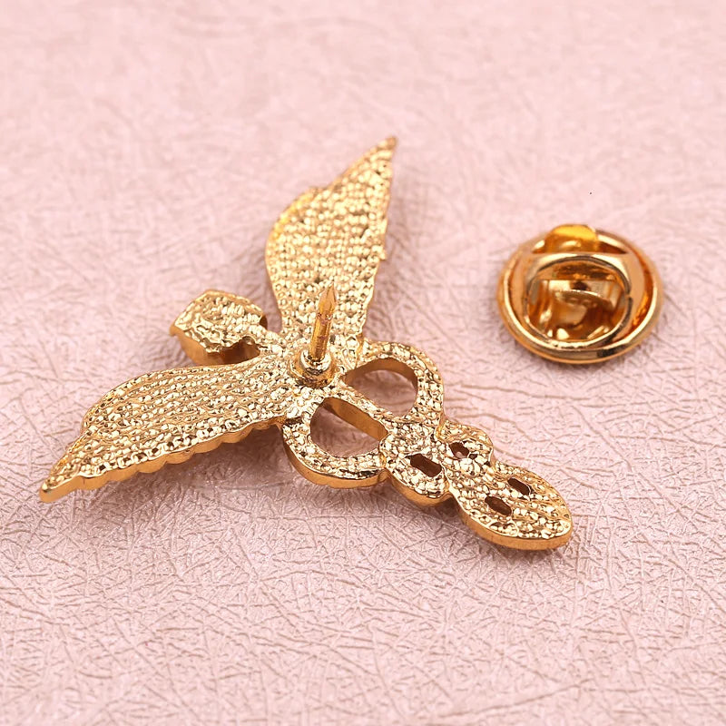 3 Colors Caduceus Large Brooches 3.2CM Brooch Badges Lapel Pin Men Rod Of Asclepius Emergency Crystal Brooch For Medical Staff