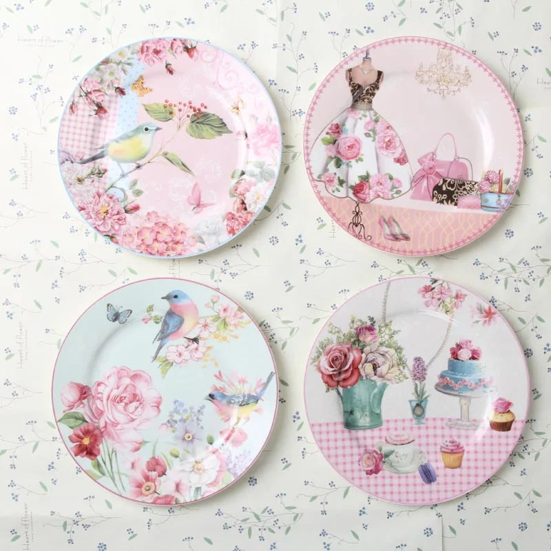 Pastoral Bone China Dishes And Plates Porcelain Cake Dish Pastry Fruit Tray Ceramic Tableware Steak Dinner Plate Decoration