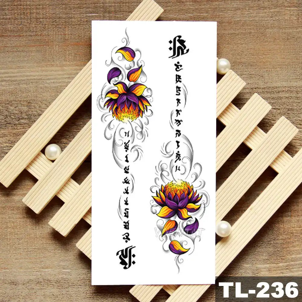 Lotus Peony Rose Flowers Waterproof Temporary Tattoo Sticker Minimalist Flash Tattoos Body Art Fake Arm tatoo Women