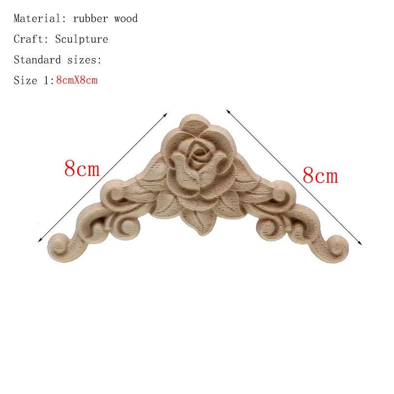 1Pc Unique Natural Floral Wood Carved Wooden Figurines Crafts Corner Appliques Frame Wall Door Furniture Woodcarving Decorative