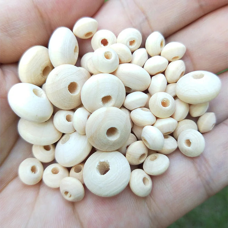Wooden Flat Round Beads Loose Spacer Eco-Friendly Natural-Color Wood Beads for DIY Jewelry Making Accessories