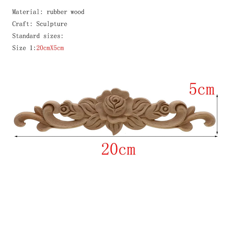 1Pc Unique Natural Floral Wood Carved Wooden Figurines Crafts Corner Appliques Frame Wall Door Furniture Woodcarving Decorative