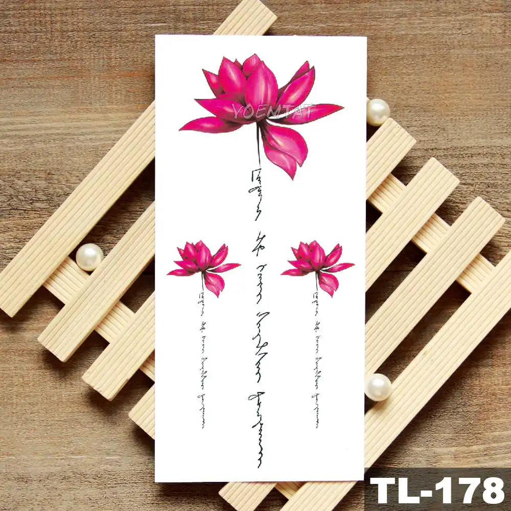 Lotus Peony Rose Flowers Waterproof Temporary Tattoo Sticker Minimalist Flash Tattoos Body Art Fake Arm tatoo Women