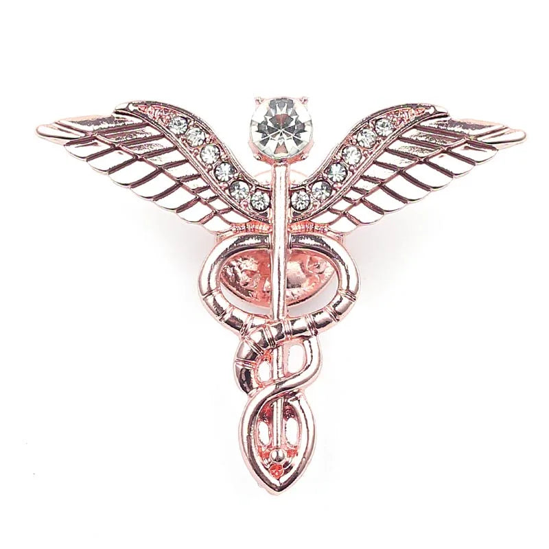 3 Colors Caduceus Large Brooches 3.2CM Brooch Badges Lapel Pin Men Rod Of Asclepius Emergency Crystal Brooch For Medical Staff