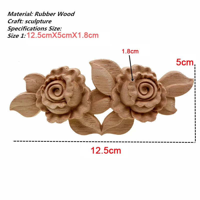 VZLX New Flower Wood Carving Natural Wood Appliques for Furniture Cabinet Unpainted Wooden Mouldings Decal Decorative Figurine