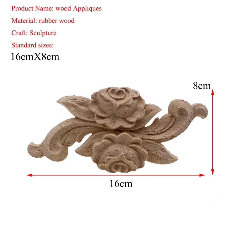 VZLX New Flower Wood Carving Natural Wood Appliques for Furniture Cabinet Unpainted Wooden Mouldings Decal Decorative Figurine