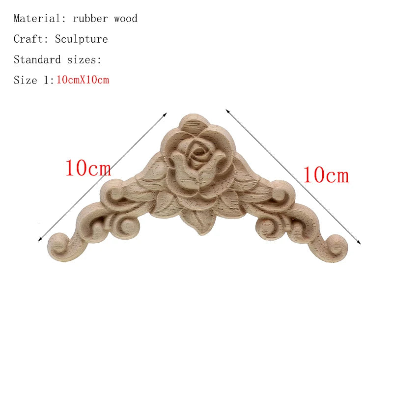 1Pc Unique Natural Floral Wood Carved Wooden Figurines Crafts Corner Appliques Frame Wall Door Furniture Woodcarving Decorative