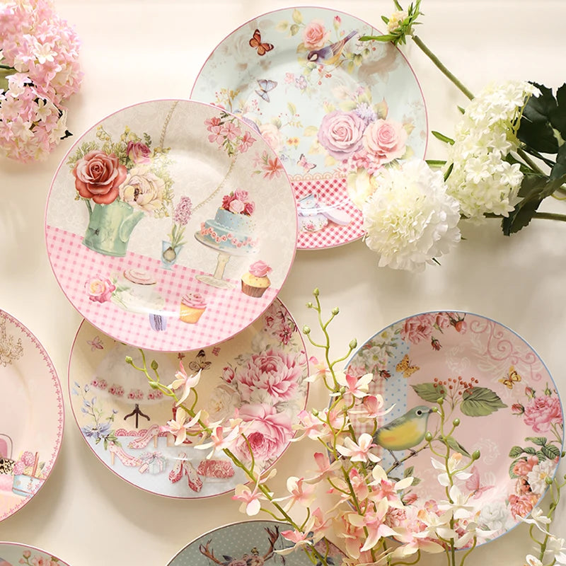Pastoral Bone China Dishes And Plates Porcelain Cake Dish Pastry Fruit Tray Ceramic Tableware Steak Dinner Plate Decoration