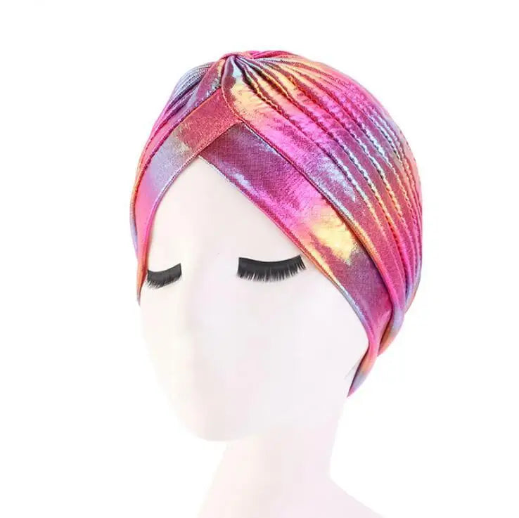 Women Glitter Turban Caps Muslim Head Rainbow India Cap Headwrap Chemo Hair Loss Hat Islamic Headscarf Bonnet Beanies