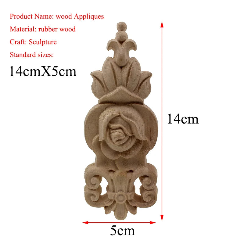 VZLX New Flower Wood Carving Natural Wood Appliques for Furniture Cabinet Unpainted Wooden Mouldings Decal Decorative Figurine