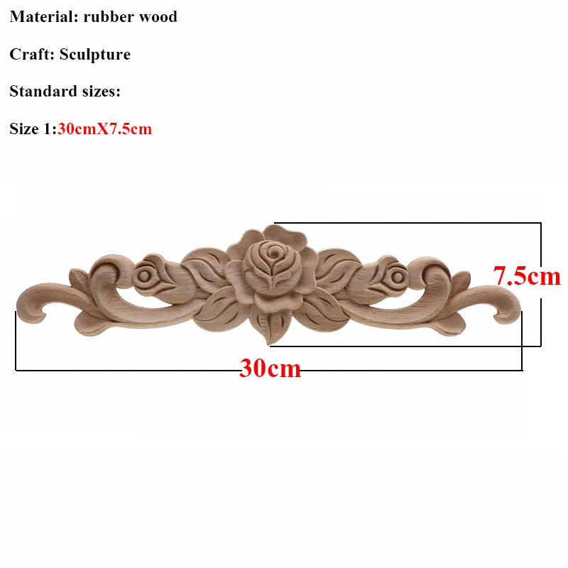 VZLX Unique Natural Floral Wood Carved Wooden Figurines Crafts Corner Appliques Frame Wall Door Furniture Woodcarving Decorative