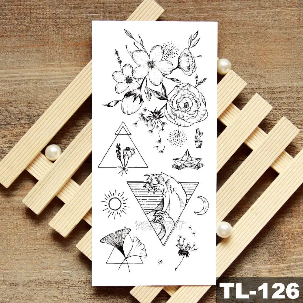 Lotus Peony Rose Flowers Waterproof Temporary Tattoo Sticker Minimalist Flash Tattoos Body Art Fake Arm tatoo Women