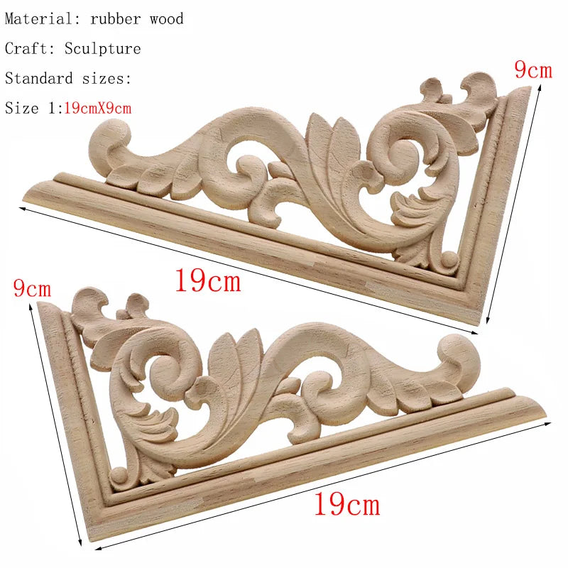 1Pc Unique Natural Floral Wood Carved Wooden Figurines Crafts Corner Appliques Frame Wall Door Furniture Woodcarving Decorative