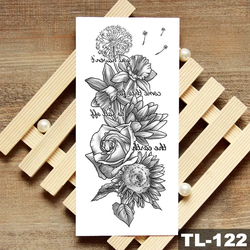 Lotus Peony Rose Flowers Waterproof Temporary Tattoo Sticker Minimalist Flash Tattoos Body Art Fake Arm tatoo Women
