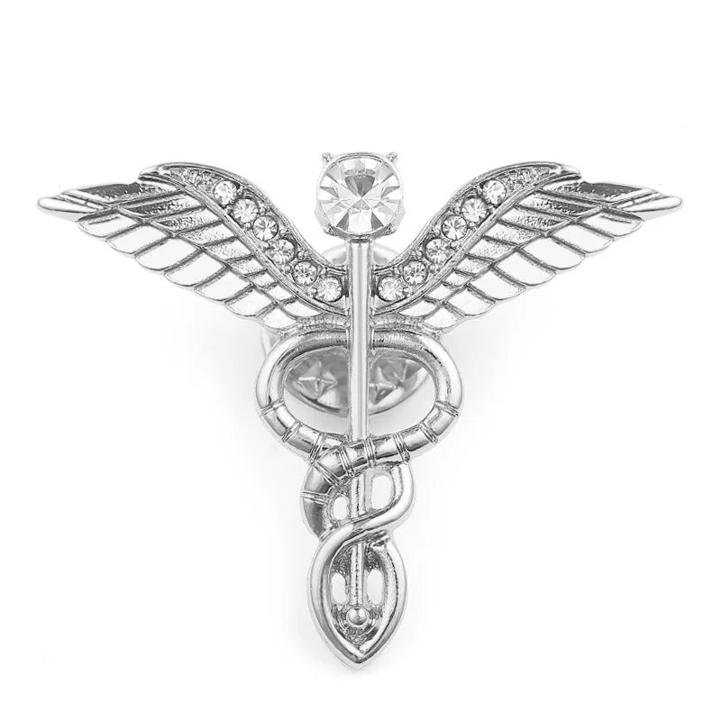 3 Colors Caduceus Large Brooches 3.2CM Brooch Badges Lapel Pin Men Rod Of Asclepius Emergency Crystal Brooch For Medical Staff