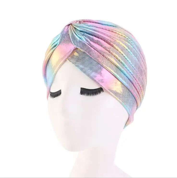 Women Glitter Turban Caps Muslim Head Rainbow India Cap Headwrap Chemo Hair Loss Hat Islamic Headscarf Bonnet Beanies