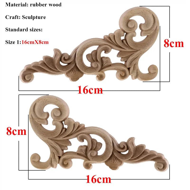 VZLX Unique Natural Floral Wood Carved Wooden Figurines Crafts Corner Appliques Frame Wall Door Furniture Woodcarving Decorative