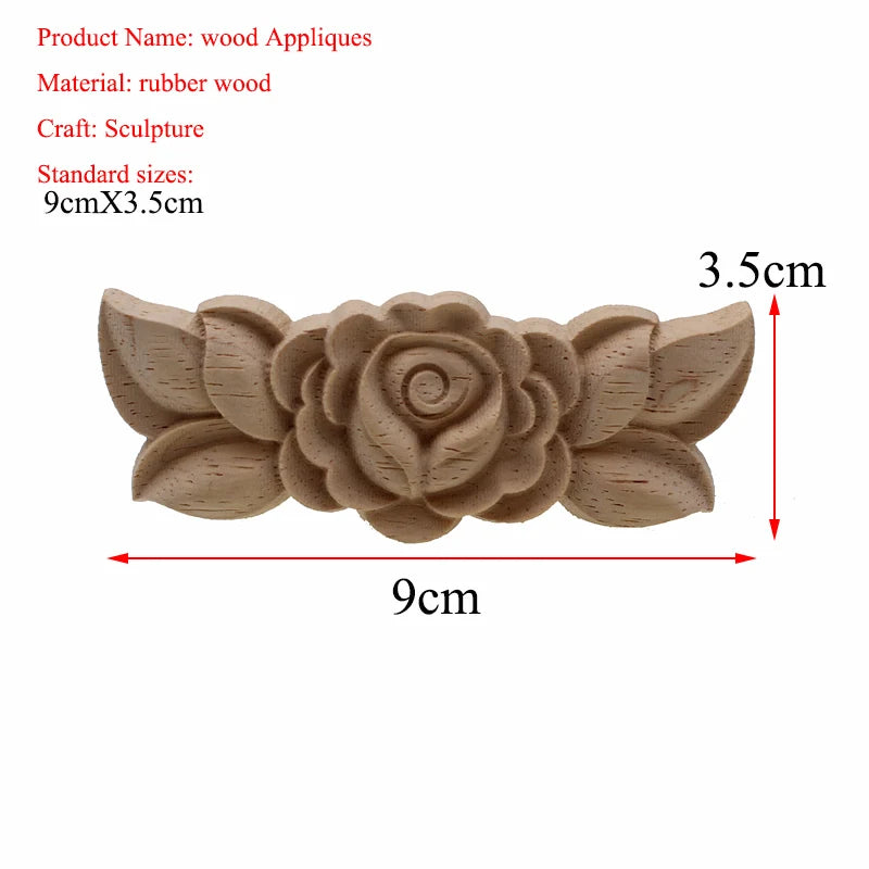 VZLX New Flower Wood Carving Natural Wood Appliques for Furniture Cabinet Unpainted Wooden Mouldings Decal Decorative Figurine