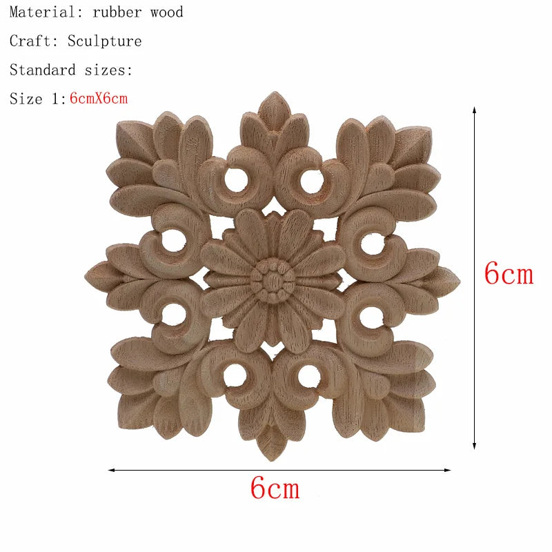 1Pc Unique Natural Floral Wood Carved Wooden Figurines Crafts Corner Appliques Frame Wall Door Furniture Woodcarving Decorative