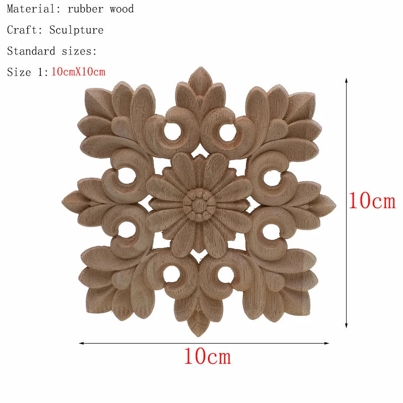 1Pc Unique Natural Floral Wood Carved Wooden Figurines Crafts Corner Appliques Frame Wall Door Furniture Woodcarving Decorative