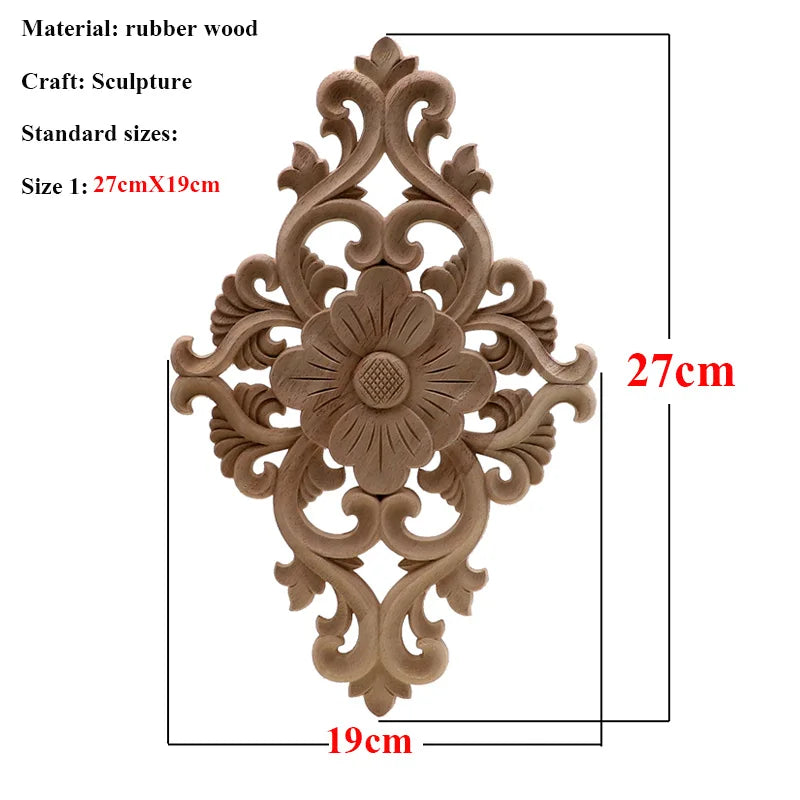 VZLX Unique Natural Floral Wood Carved Wooden Figurines Crafts Corner Appliques Frame Wall Door Furniture Woodcarving Decorative