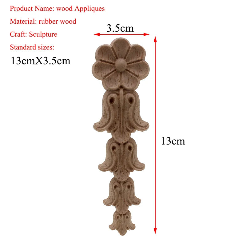 VZLX New Flower Wood Carving Natural Wood Appliques for Furniture Cabinet Unpainted Wooden Mouldings Decal Decorative Figurine