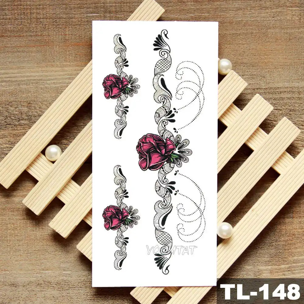 Lotus Peony Rose Flowers Waterproof Temporary Tattoo Sticker Minimalist Flash Tattoos Body Art Fake Arm tatoo Women