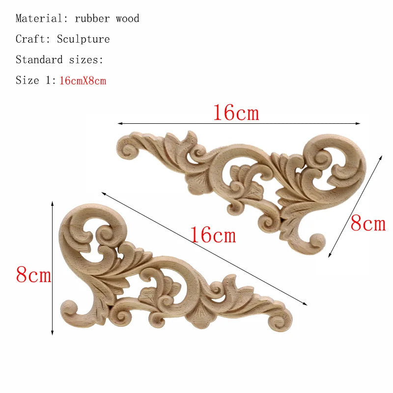 1Pc Unique Natural Floral Wood Carved Wooden Figurines Crafts Corner Appliques Frame Wall Door Furniture Woodcarving Decorative
