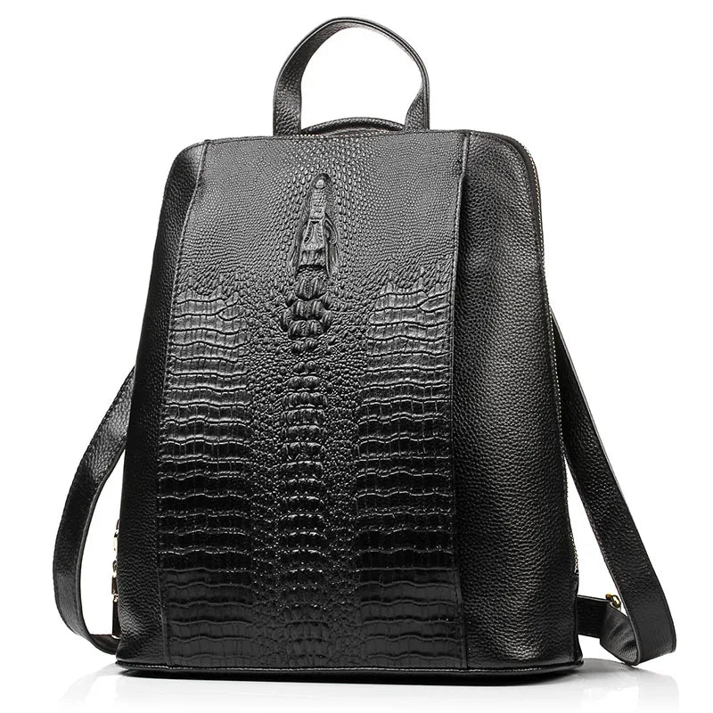 Zency Women's Crocodile Leather Backpack 100% Genuine Natural Travel Work School Bag with Notebook Compartment Laptop Carry-on