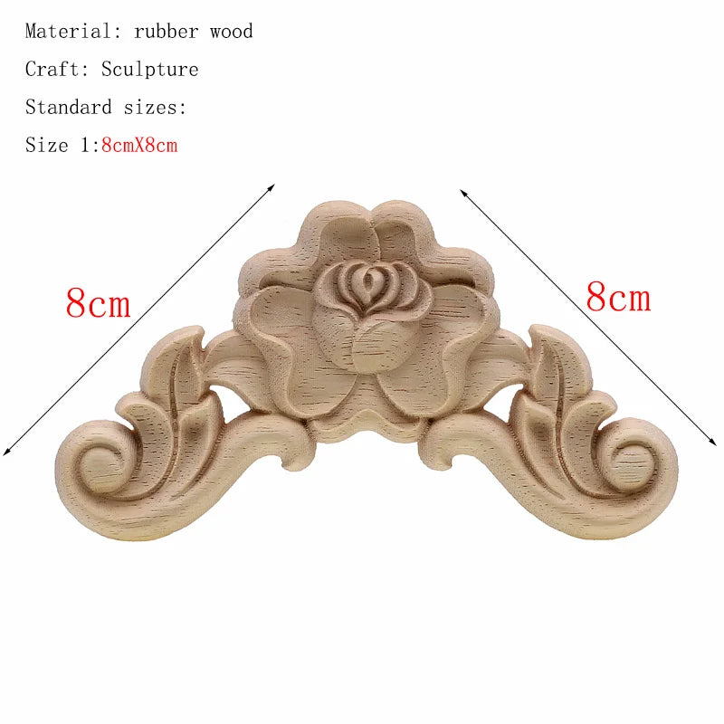 1Pc Unique Natural Floral Wood Carved Wooden Figurines Crafts Corner Appliques Frame Wall Door Furniture Woodcarving Decorative