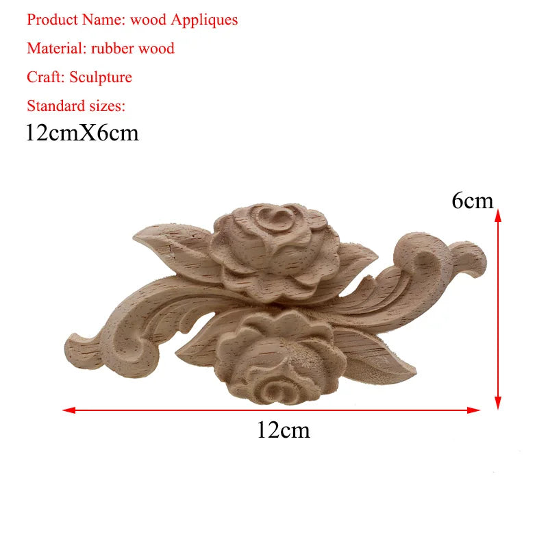 VZLX New Flower Wood Carving Natural Wood Appliques for Furniture Cabinet Unpainted Wooden Mouldings Decal Decorative Figurine