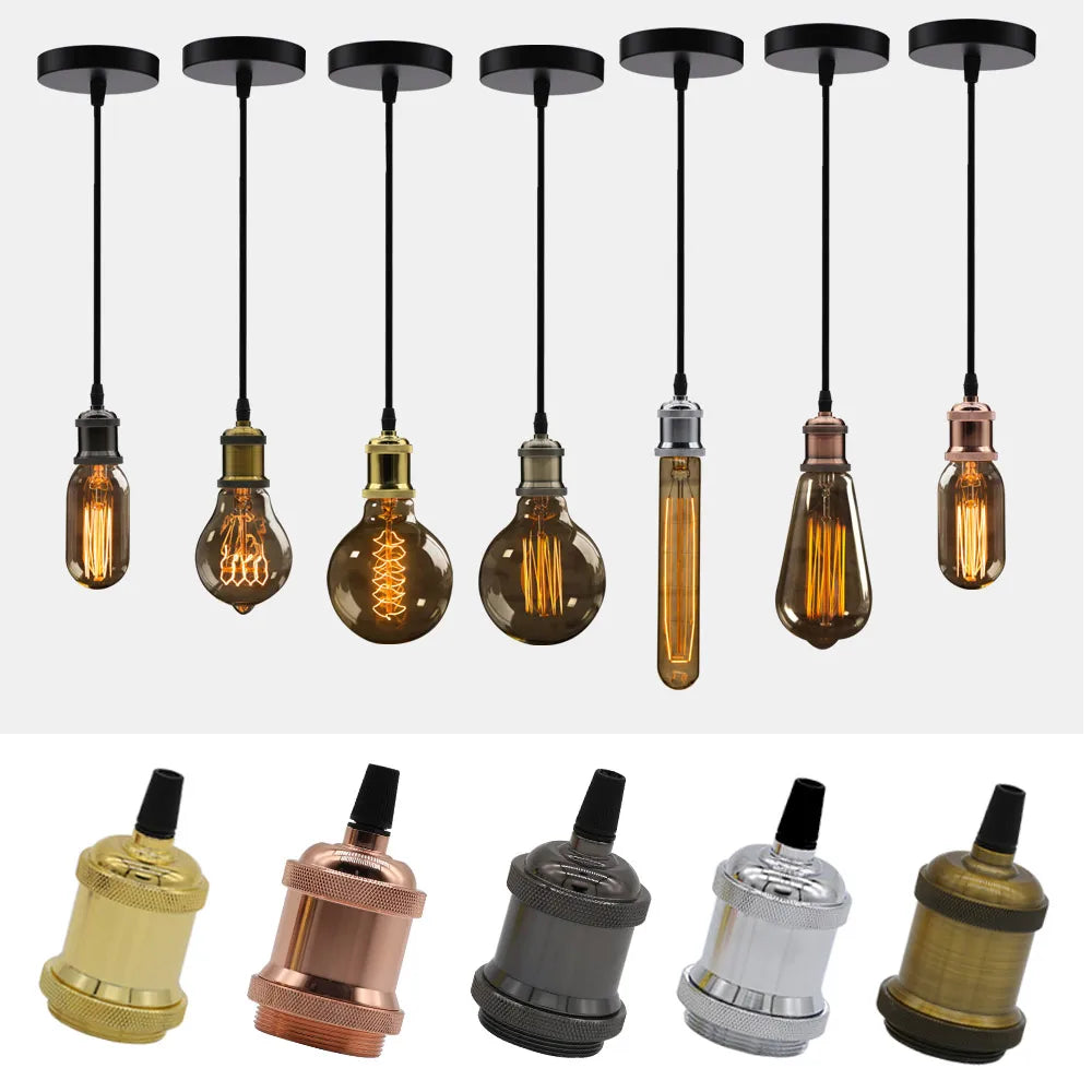 Vintage Retro Edison Lamp Pendant light E27 Socket Pendant lights Screw Bulb base Aluminum Light Industrial Retro Lamp Holder
