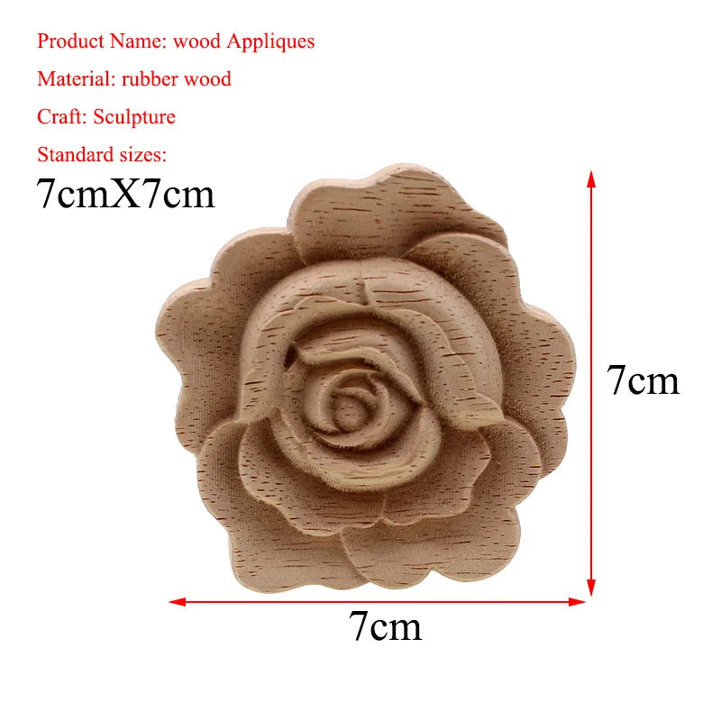 VZLX New Flower Wood Carving Natural Wood Appliques for Furniture Cabinet Unpainted Wooden Mouldings Decal Decorative Figurine