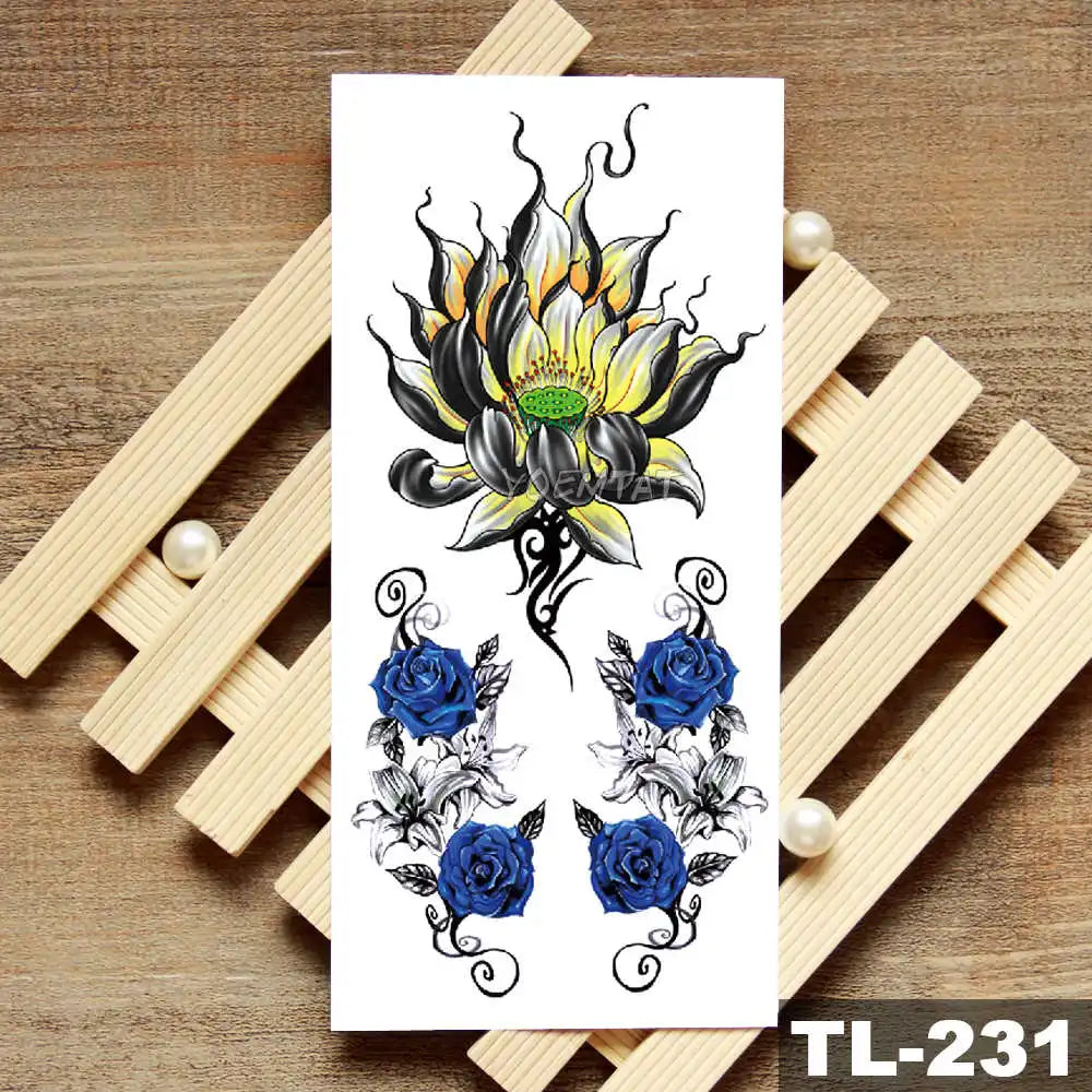 Lotus Peony Rose Flowers Waterproof Temporary Tattoo Sticker Minimalist Flash Tattoos Body Art Fake Arm tatoo Women