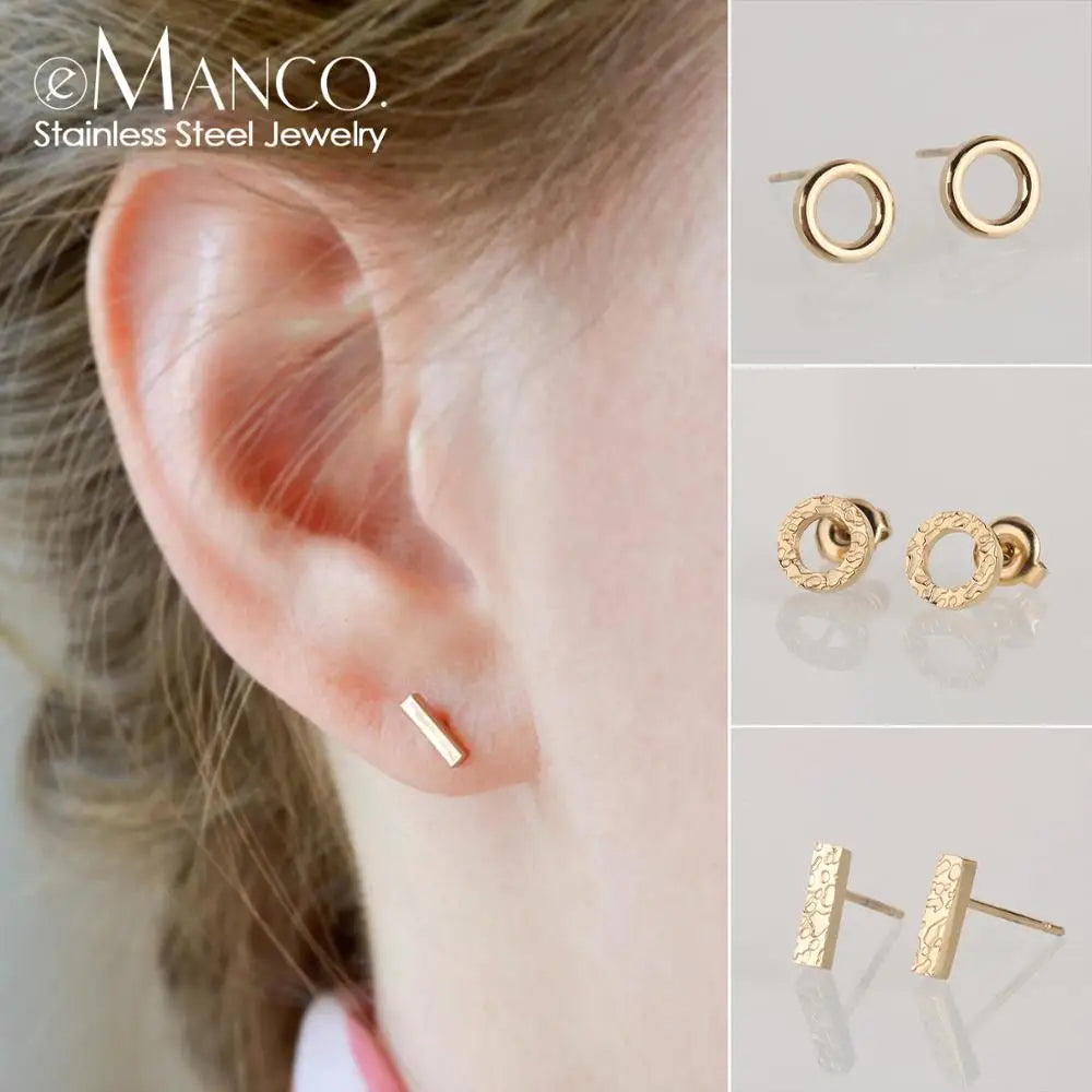 e-Manco Stainless Steel Stud Earrings for Women Korean Small Earings Fashion Jewelry Minimalist Women Earrings Stud Wholesale