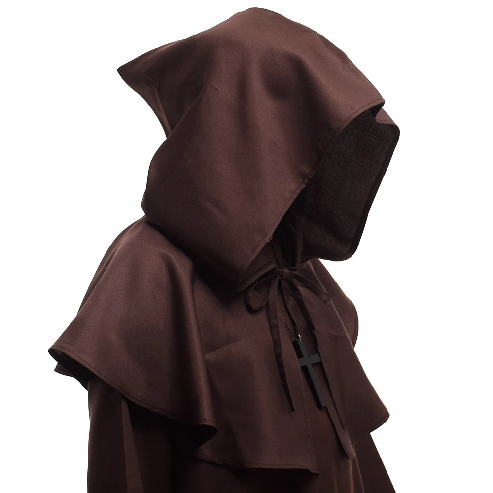 Medieval Priest Monk Costume, Hooded Cape, Renaissance Wicca Pagan Capelet, LARP Mantle, Cowl Hat, Fancy Cosplay Dress Up